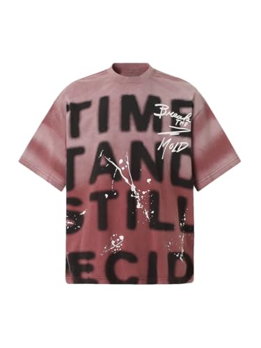 Streetwear Graphic Letter Print Shirts Red Fade Color Casual Baggy Streetwear Graphic Letter Print Shirts Red Fade Color Casual Baggy